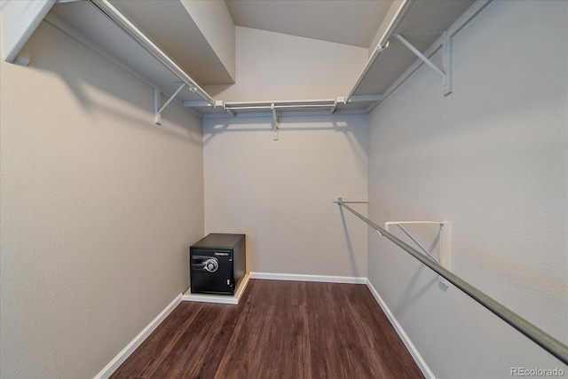 spacious closet with dark hardwood / wood-style floors