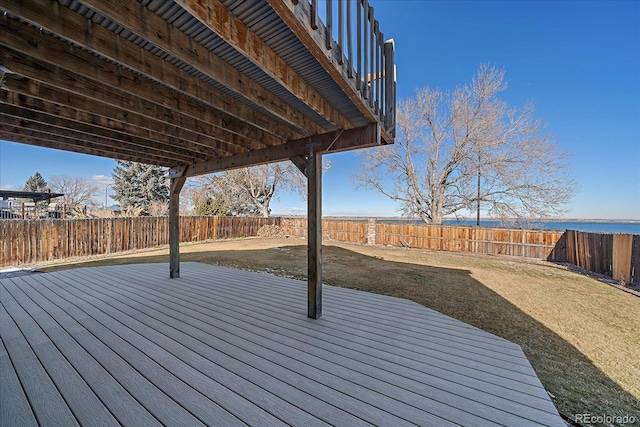 wooden terrace with a yard