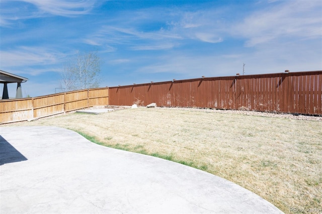 view of yard featuring a patio area and a fenced backyard