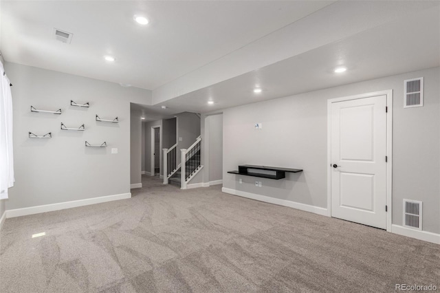3338 Ireland Moss St, Castle Rock, CO 80109 - unfurnished living room featuring carpet, stairway, and recessed lighting