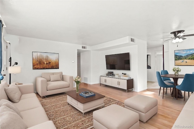 2613 Wren Dr, Colorado Springs, CO 80909 - living area featuring visible vents, light wood finished floors, and a ceiling fan