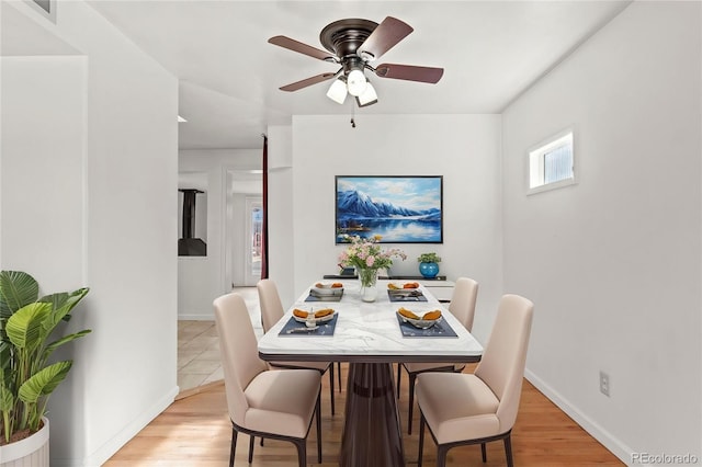 2613 Wren Dr, Colorado Springs, CO 80909 - dining area featuring light wood finished floors, ceiling fan, and baseboards