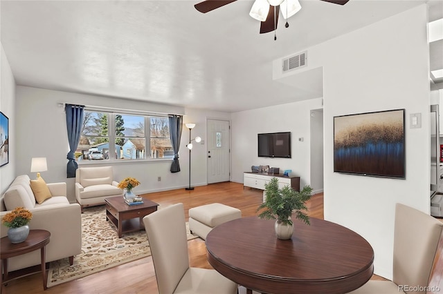 2613 Wren Dr, Colorado Springs, CO 80909 - living area featuring baseboards, visible vents, light wood-type flooring, and a ceiling fan