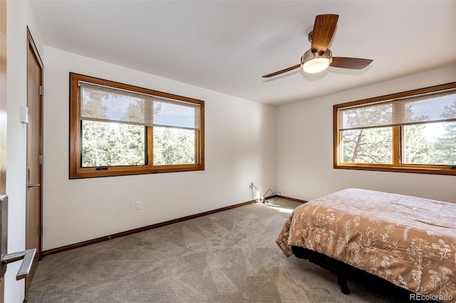 32651 Buffalo Creek Rd, Evergreen, CO 80439 - bedroom featuring multiple windows, carpet flooring, baseboards, and ceiling fan