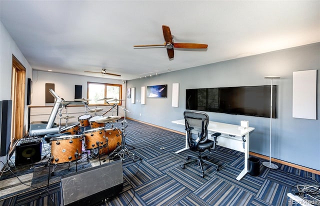 32651 Buffalo Creek Rd, Evergreen, CO 80439 - carpeted office with a ceiling fan and baseboards