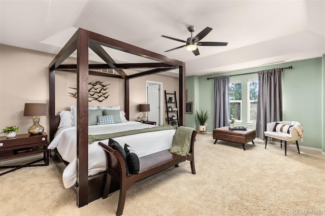 24702 E Ontario Dr, Aurora, CO 80016 - bedroom with light carpet, baseboards, and ceiling fan