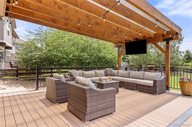 24702 E Ontario Dr, Aurora, CO 80016 - deck with outdoor lounge area and a pergola