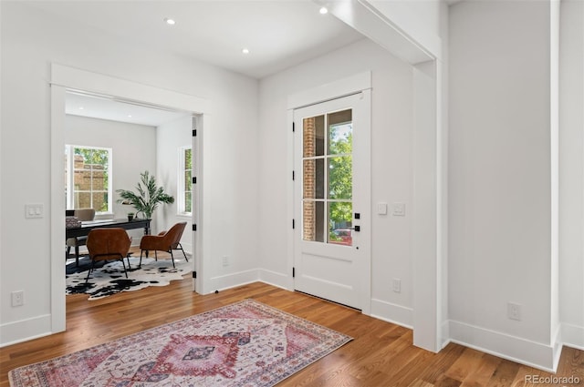 foyer with plenty of natural light and hardwood / wood-style floors