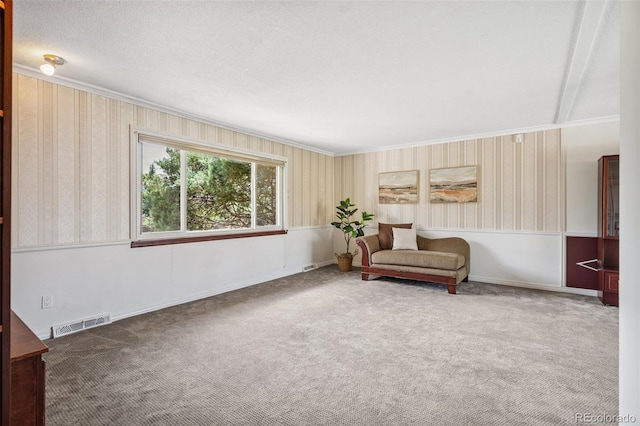 1244 Baron Rd, Colorado Springs, CO 80918 - living area with crown molding, wallpapered walls, and carpet