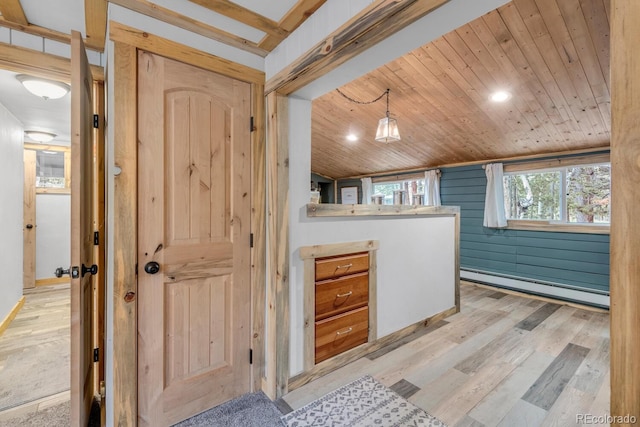 146 Dynamite Dr, Black Hawk, CO 80422 - bathroom featuring baseboard heating, wood finished floors, wood ceiling, and recessed lighting