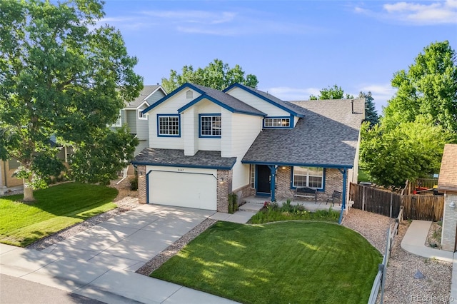 9147 W Rockland Pl, Littleton, CO 80128 - view of front of home with brick siding, a porch, driveway, and roof with shingles