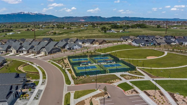 aerial view featuring a residential view and a mountain view