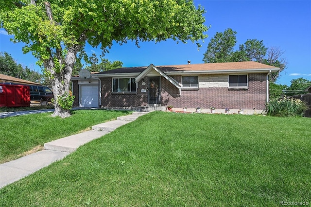 8250 Chase Way, Arvada, CO 80003 - ranch-style home featuring a garage, a front yard, and brick siding