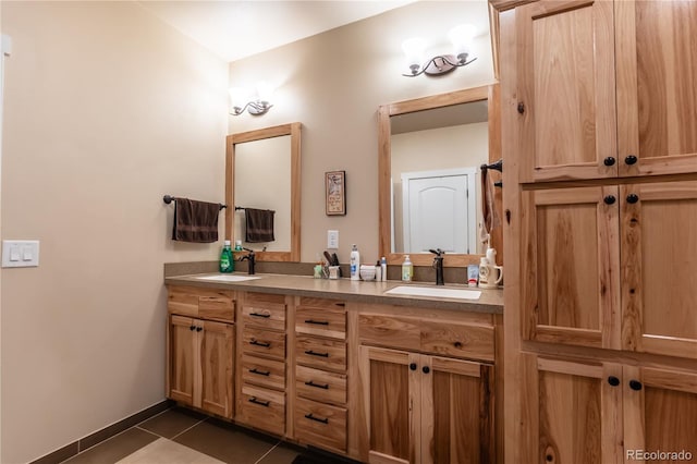 bathroom with tile patterned floors and vanity