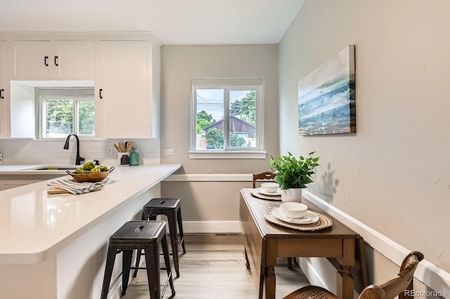 1237 Tamarac St, Denver, CO 80220 - kitchen with a kitchen bar, light countertops, light wood finished floors, and plenty of natural light