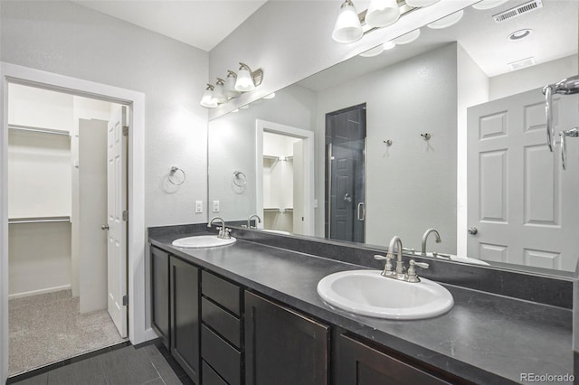 4873 Cathay Ct, Denver, CO 80249 - bathroom with a shower stall, double vanity, and a spacious closet