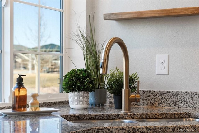 details featuring dark stone counters and a sink