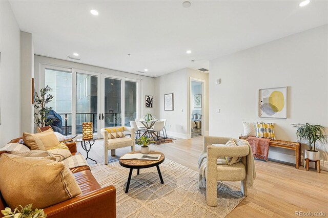250 Columbine St Unit 310, Denver, CO 80206 - living area with light wood-style flooring, recessed lighting, and baseboards