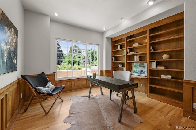 1564 S Uinta Way, Denver, CO 80231 - office with wainscoting, light wood-style flooring, and recessed lighting