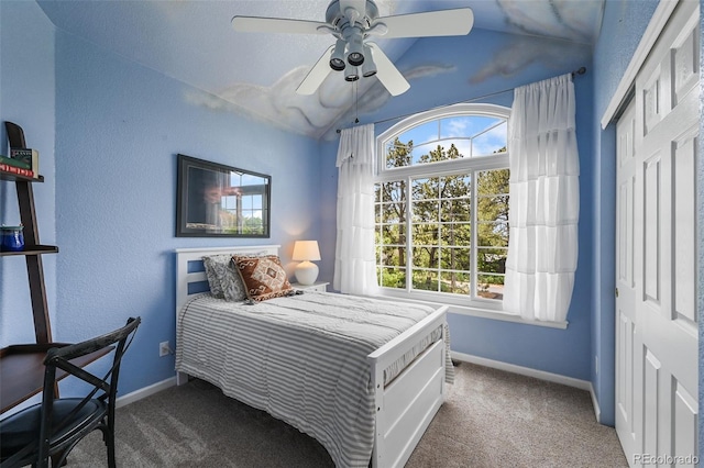 1564 S Uinta Way, Denver, CO 80231 - carpeted bedroom with baseboards, lofted ceiling, a ceiling fan, and a closet