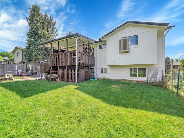 13246 Deneb Dr, Lone Tree, CO 80124 - rear view of house with a fenced backyard, a wooden deck, and stairs