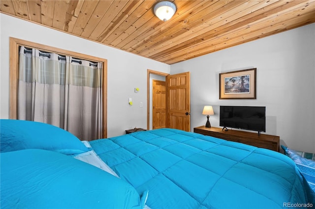 bedroom with wood ceiling