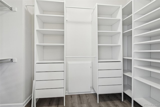 walk in closet featuring dark wood-type flooring