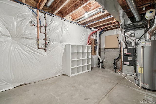 basement featuring gas water heater