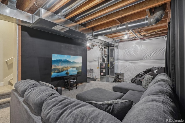 living room with carpet and heating unit