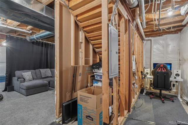 basement featuring carpet floors