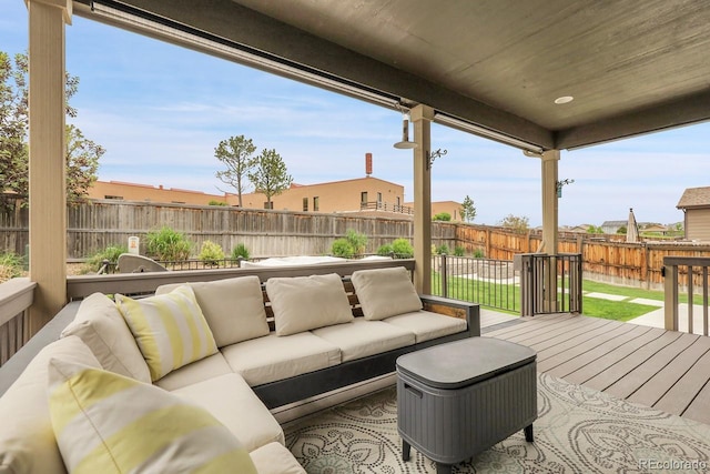 19210 E Pacific Pl, Aurora, CO 80013 - wooden deck featuring outdoor lounge area and a fenced backyard