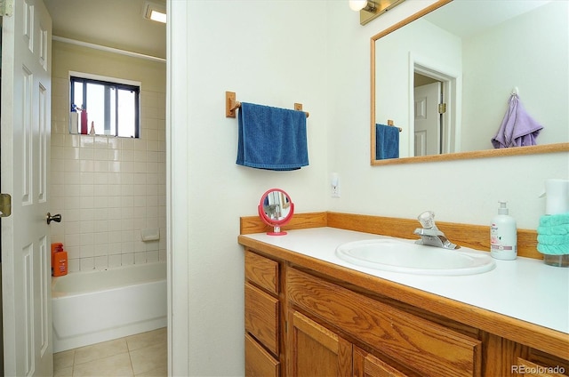 full bathroom with vanity, tile patterned floors, and shower / washtub combination