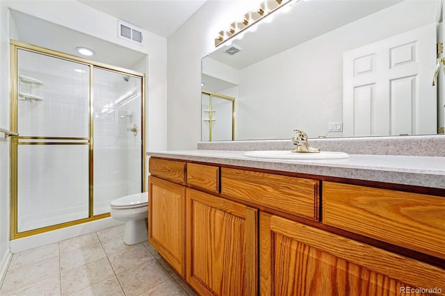 3240 W 114th Cir Unit D, Westminster, CO 80031 - bathroom with toilet, vanity, a stall shower, and tile patterned floors
