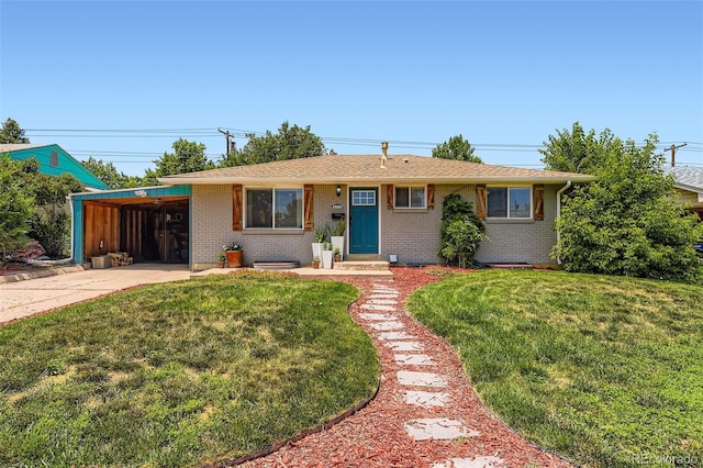 3775 S Green Ct, Englewood, CO 80110 - ranch-style home featuring driveway, brick siding, a front lawn, and a carport
