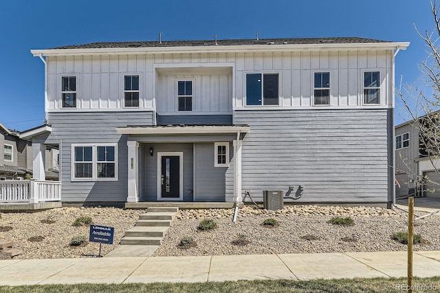 traditional home with board and batten siding