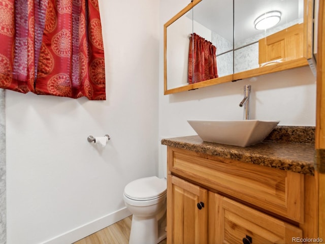 bathroom featuring vanity, hardwood / wood-style floors, and toilet