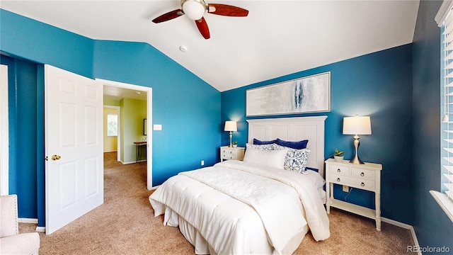4164 E 135th Pl, Thornton, CO 80241 - bedroom with lofted ceiling, light colored carpet, and ceiling fan
