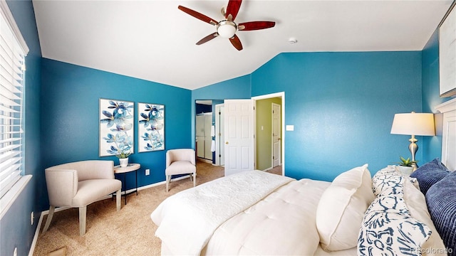 4164 E 135th Pl, Thornton, CO 80241 - carpeted bedroom with lofted ceiling, multiple windows, and ceiling fan