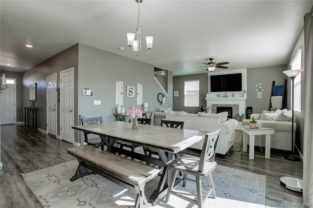 975 Alta St, Lochbuie, CO 80603 - dining space with ceiling fan, wood finished floors, plenty of natural light, and recessed lighting