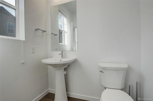 bathroom featuring hardwood / wood-style flooring and toilet