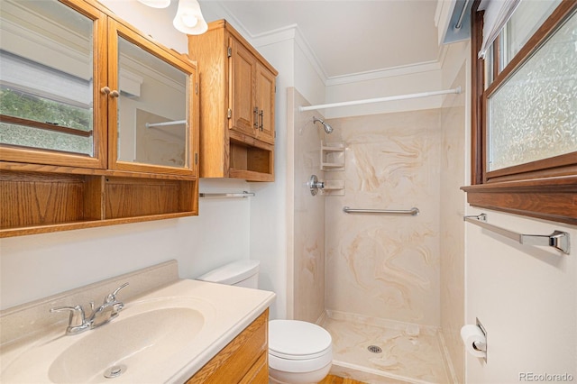 3272 S Joplin Ct, Aurora, CO 80013 - full bathroom with a shower stall, vanity, crown molding, and plenty of natural light