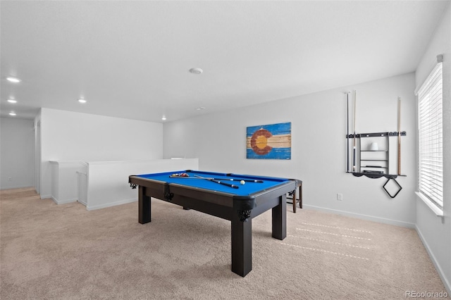 437 Thrush Pl, Johnstown, CO 80534 - rec room featuring carpet floors, billiards table, and recessed lighting