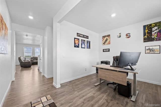 437 Thrush Pl, Johnstown, CO 80534 - home office with wood finished floors and recessed lighting