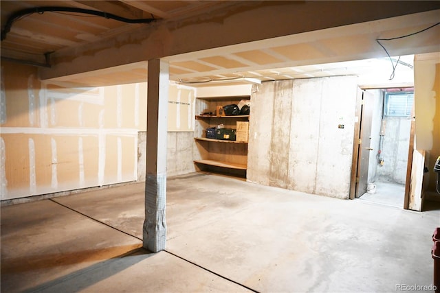 view of unfinished basement