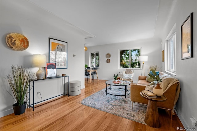 living room with light hardwood / wood-style flooring