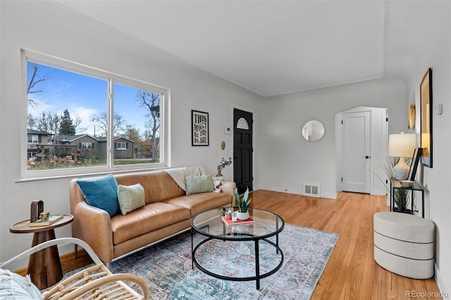 living room with light wood-type flooring