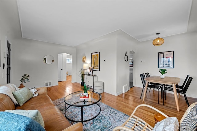 living room featuring light wood-type flooring