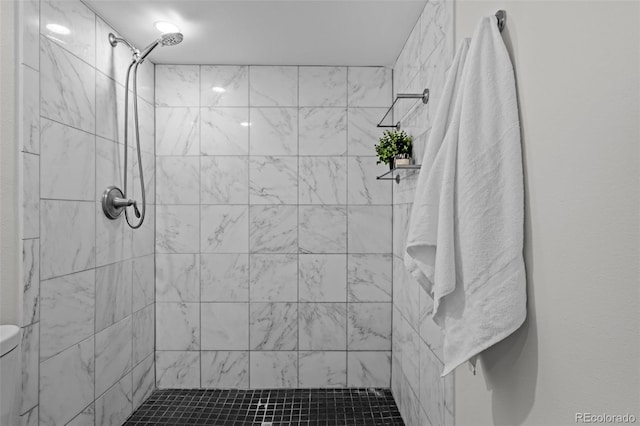 bathroom with toilet and tiled shower