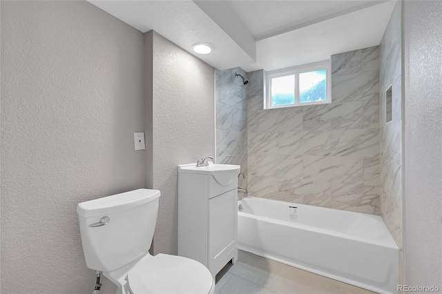426 Kenton St, Aurora, CO 80010 - bathroom with a textured wall, shower / bath combination, vanity, and tile patterned floors