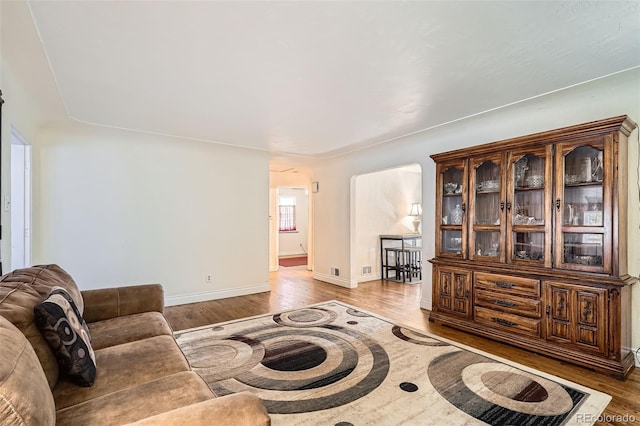 living room with hardwood / wood-style flooring